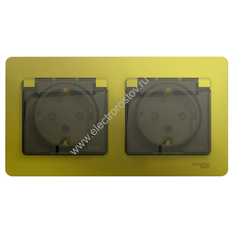 Systeme Electric Glossa Фисташковый Розетка 2-ая с/з, со шторками с крышкой, в сборе, IP44