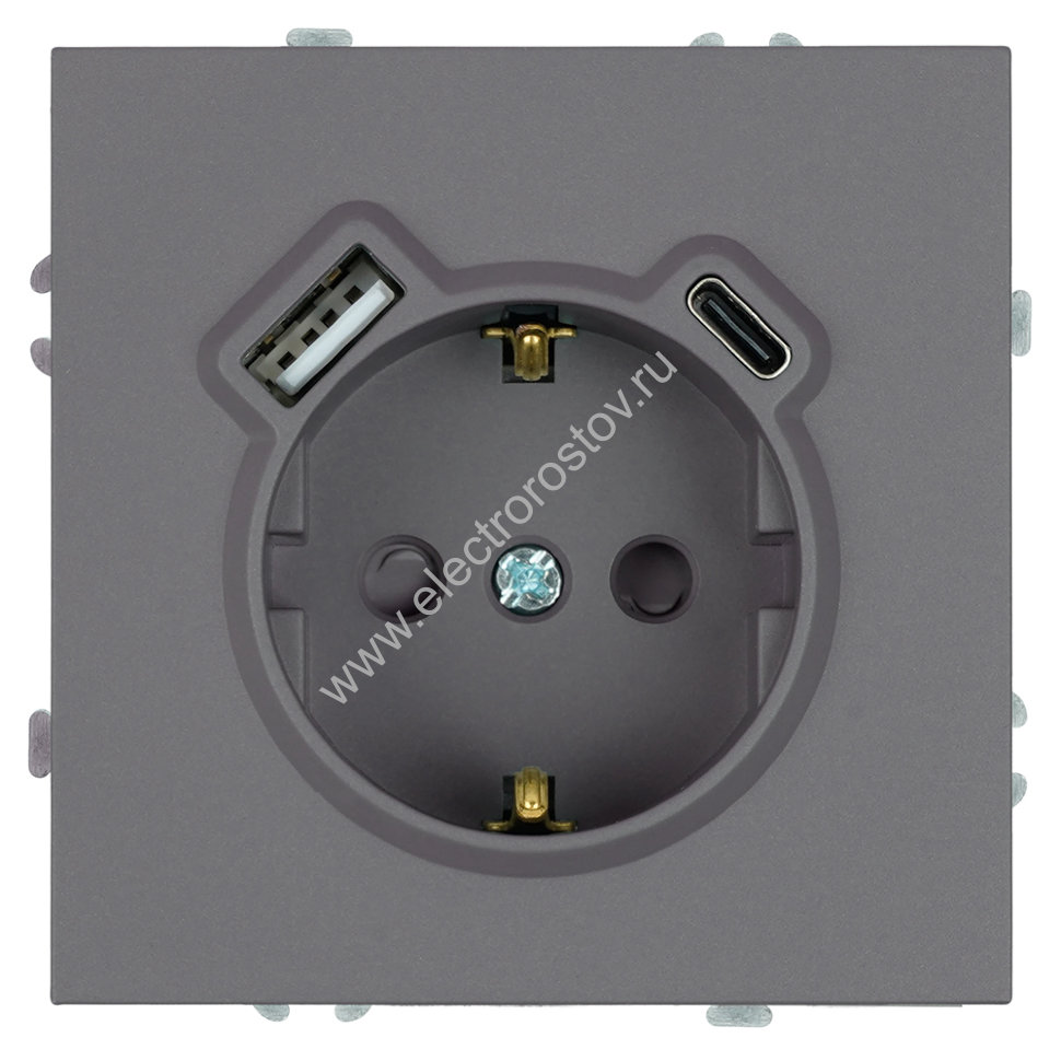 STEKKER Эмили Платиново-серый, soft touch Розетка 1-местная + USB + Type C 20W