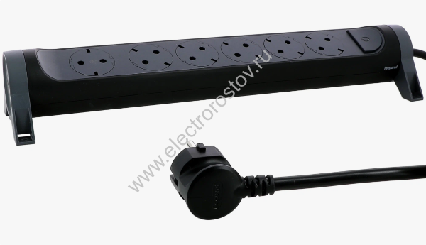 Удлинитель c выключателем 3м, 6 розеток, 16А/3,5кВт с заземл, черный ПВС 3х1,5 Legrand