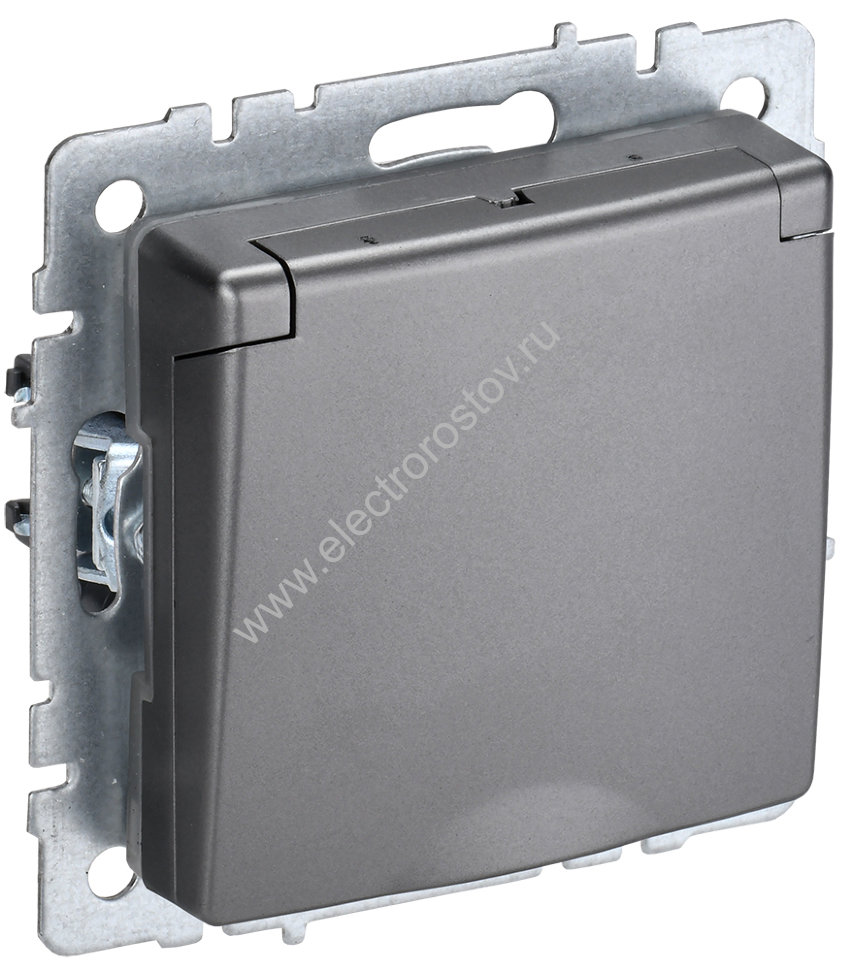 IEK BRITE BASE Сталь Розетка 1-м с/з с защ штор и крыш 16А IP20 РСбш10-3-БрС