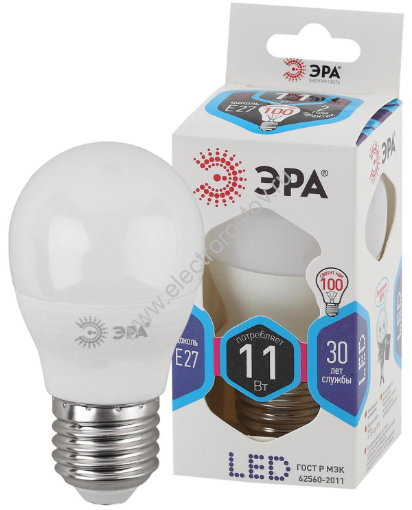 Лампа светодиодная LED Шар 11W 840 E27 ЭРА