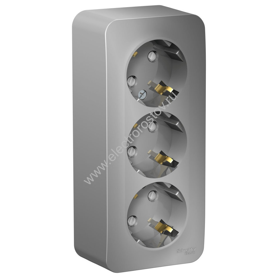 Blanca наруж Алюминий Розетка 3-ая с/з со шторками 16А, 250В, изолир. пластина Schneider Electric