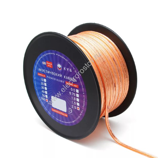 Кабель акустический Power Cube 2х1.5 Hi-Fi прозрачный, медные жилы Power Cube