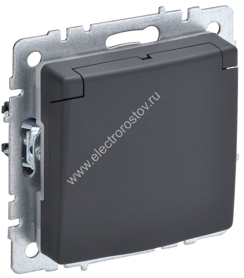 IEK BRITE BASE Графит Розетка 1-м с/з с защ.штор. и крыш. 16А IP20 РСбш10-3-БрГ