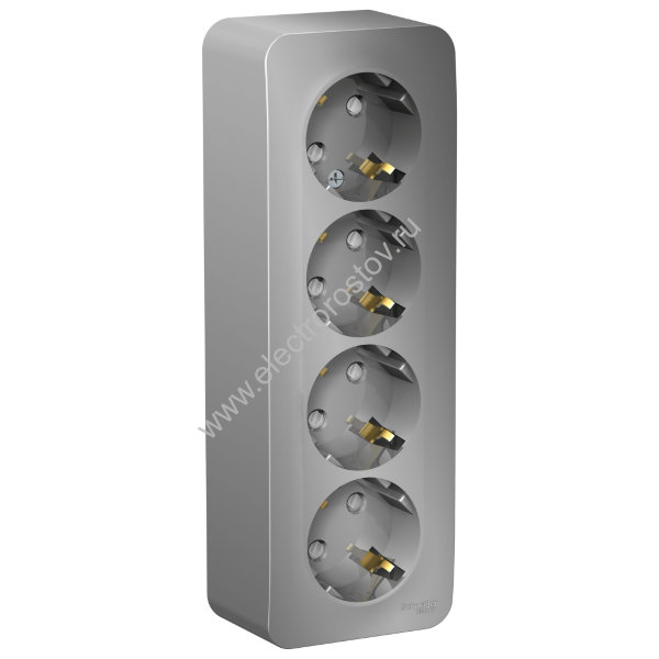 Blanca наруж Алюминий Розетка 4-ая с/з со шторками 16А, 250В, изолир. пластина Schneider Electric