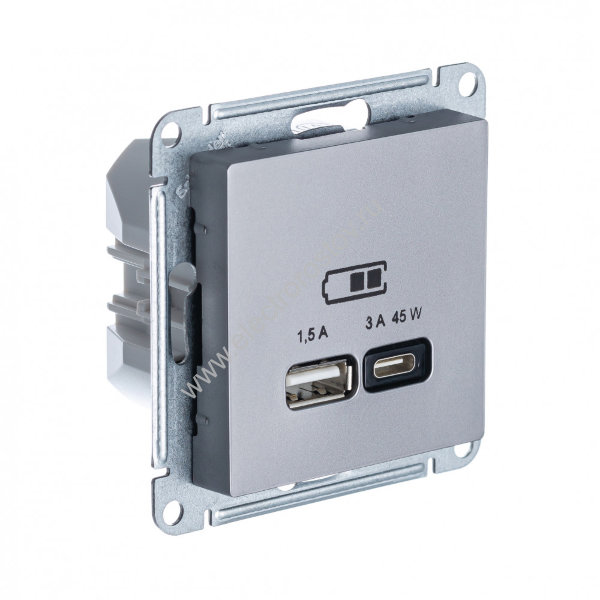 AtlasDesign Сталь Розетка USB A+C, 45 Вт; 5В/1,5-3А Schneider Electric