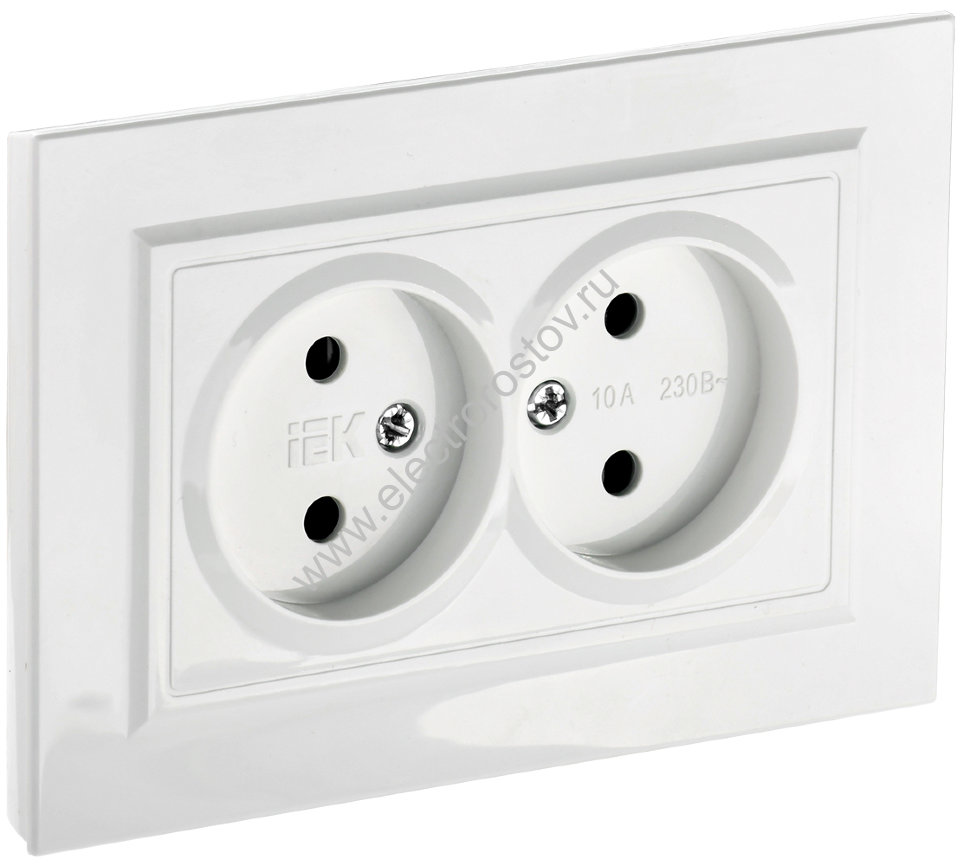 IEK BRITE Белый Розетка 2-м б/з без защ штор 10А в сборе РС12-2-БрБ