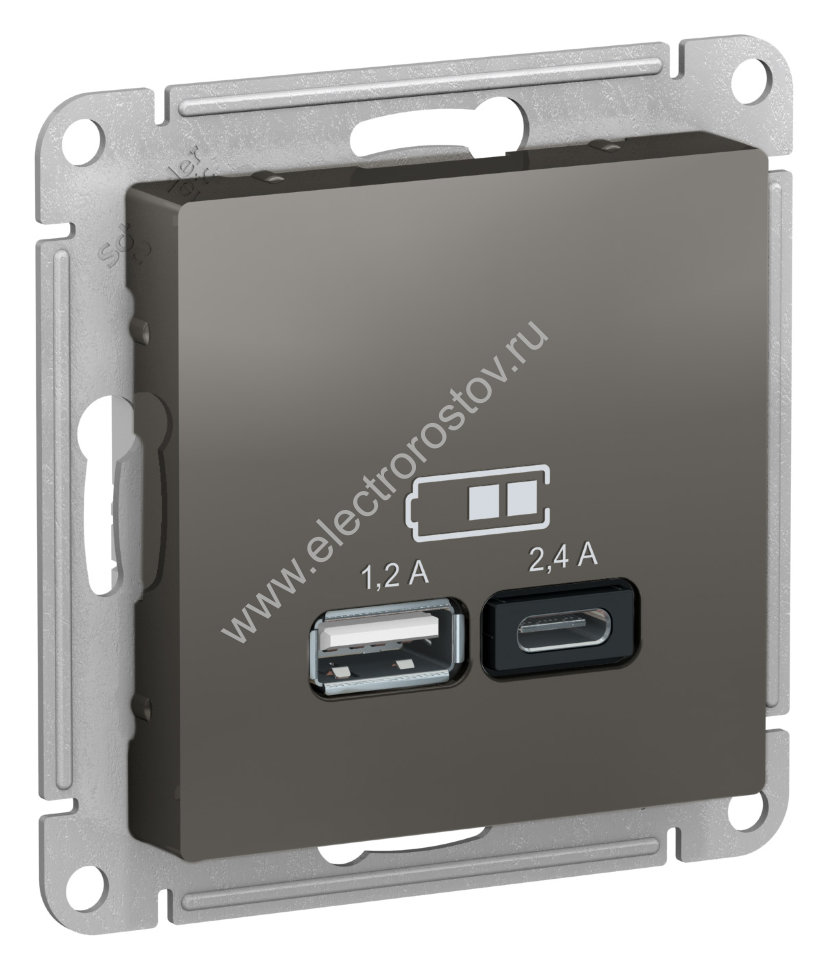 AtlasDesign Сталь Розетка USB A+C; 5В/2,4A; 2x5В/1,2A Schneider Electric