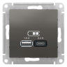 AtlasDesign Сталь Розетка USB A+C; 5В/2,4A; 2x5В/1,2A Schneider Electric