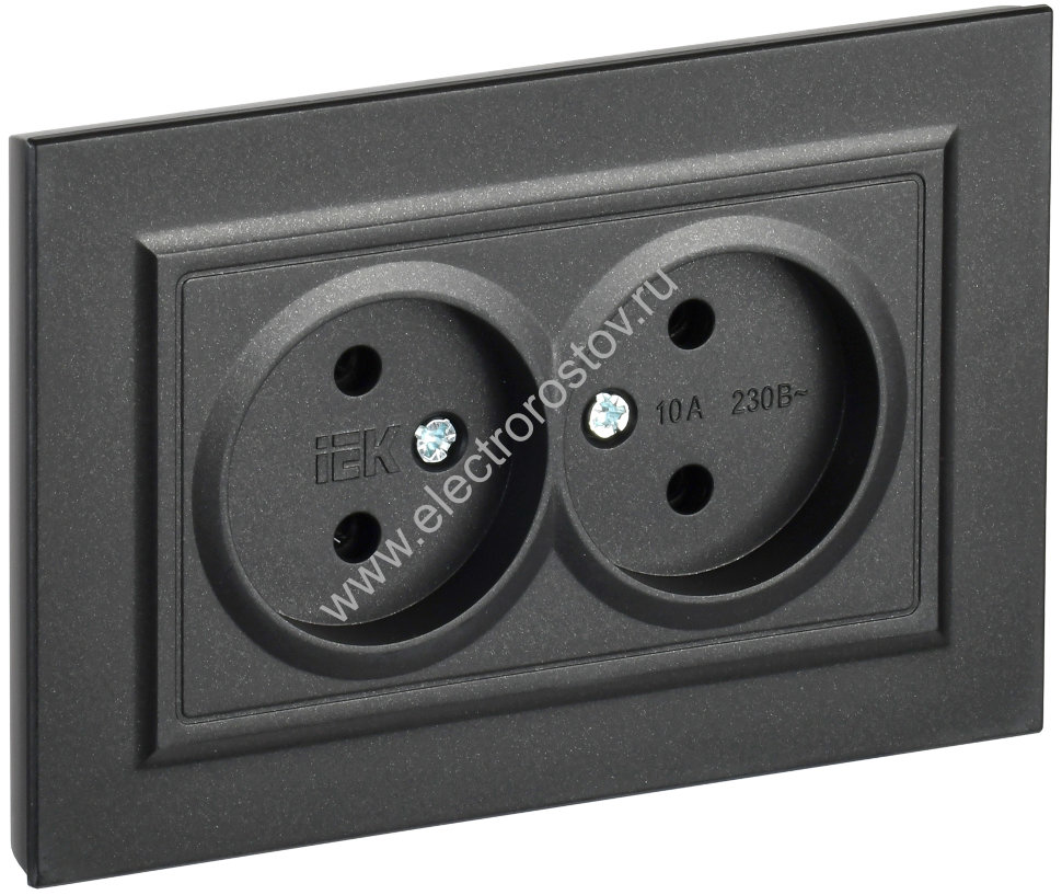 IEK BRITE Черный Розетка 2-я без з/к/ш 10А в сборе РС12-2-БрЧ