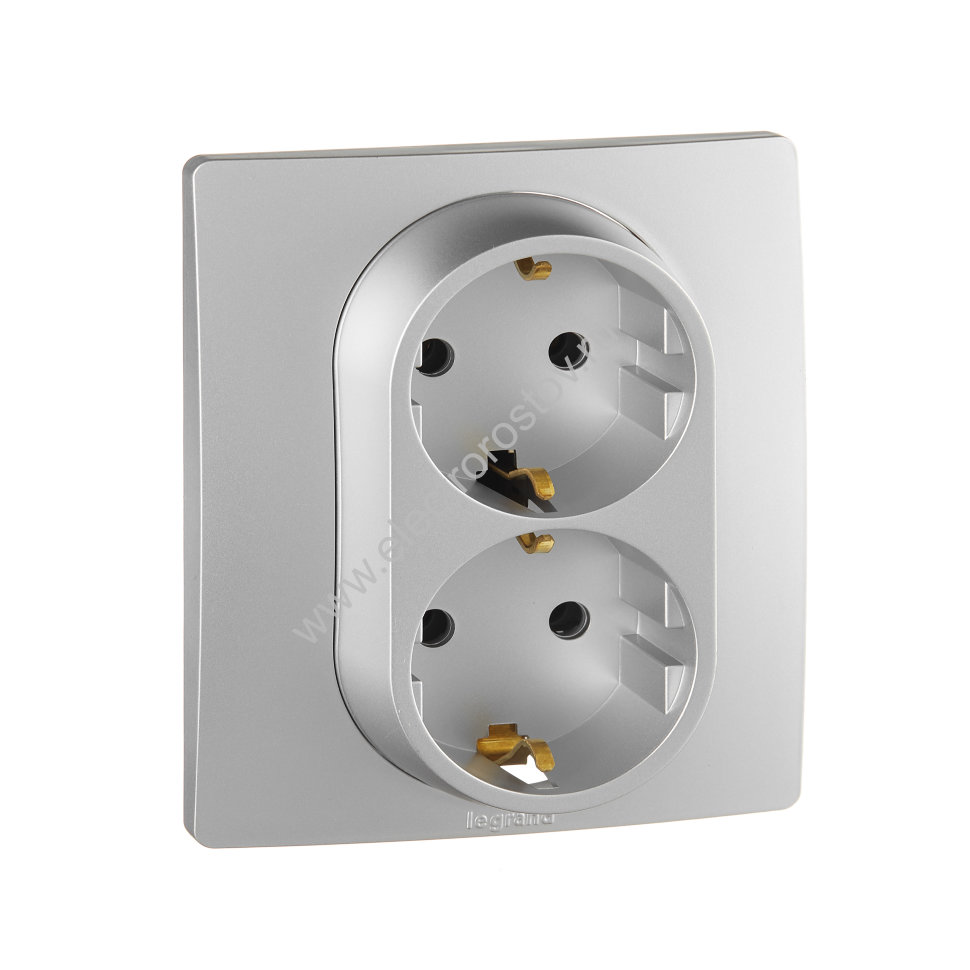 Etika Алюминий Розетка 2-ая с/з, винт. клеммы Legrand
