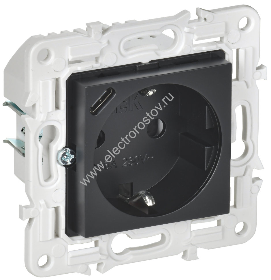 IEK SKANDY Черный Розетка с/з с защитными шторками 16А с USB C 18Вт SK-R17Bl
