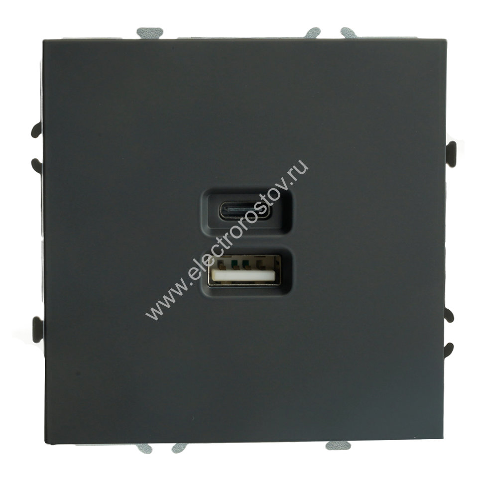 STEKKER Эмили Черный уголь, soft touch Розетка 2-местная USB + Type C 20W