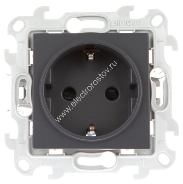 Simon 24 Графит Розетка 1-ая с заземлением, с защитными шторками Push and Go Simon