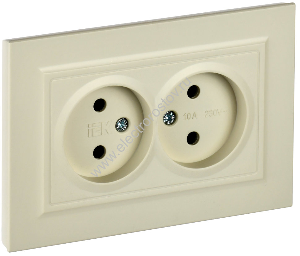IEK BRITE Бежевый Розетка 2-я без з/к/ш 10А в сборе РС12-2-БрКр