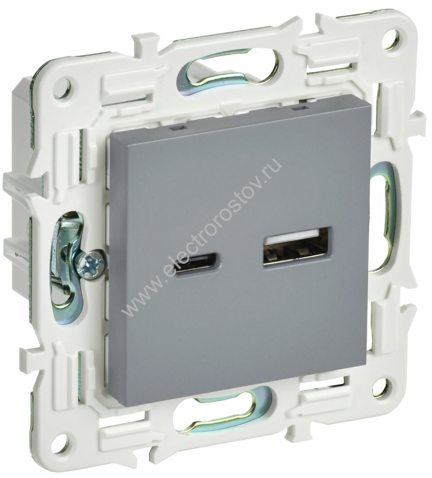 IEK SKANDY Серый Розетка USB A+C 18Вт SK-R13Gr