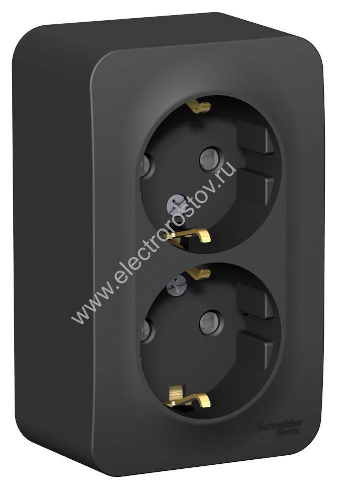 Blanca наруж Антрацит Розетка 2-ая с/з со шторками 16А,250В, изолир. пластина Schneider Electric
