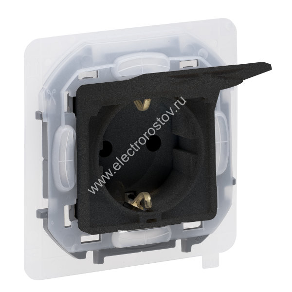 INSPIRIA Антрацит Розетка с заземлением IP 44 с откидной крышкой и шторками Legrand