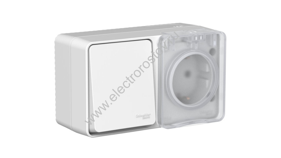 AtlasDesign Profi54 Серый БЛОК: розетка с/з со шторками 16А, выключатель однокл. IP54 Schneider Elec