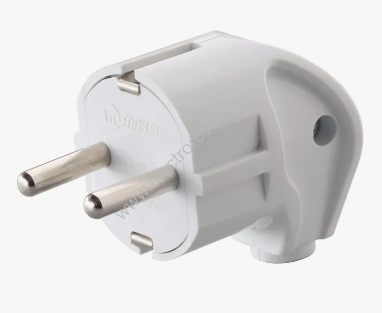 Вилка угловая белая 2P+E 16А/250В Makel