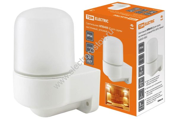 Светильник НПБ400-2 для сауны настенный, угловой, IP54, 60 Вт, белый TDM