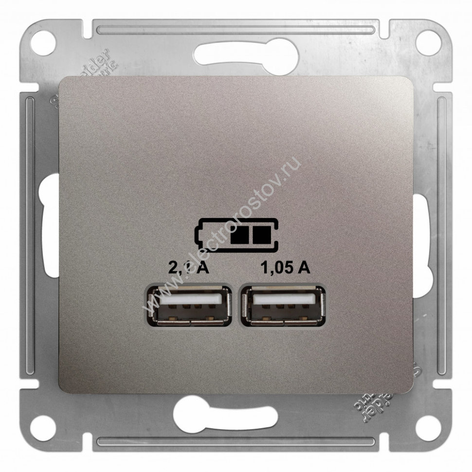Glossa Платина Розетка USB A+A; 5В/2,1А; 2x5В/1,05А Schneider Electric