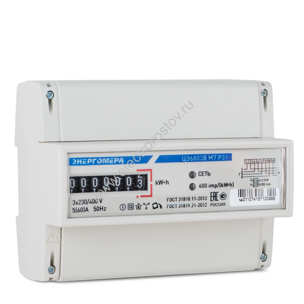 Счетчик электроэнергии 3Ф ЦЭ 6803В 1Т 220в 5-60A 3ф. 4пр. М7 Р31 Энергомера