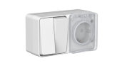 AtlasDesign Profi54 Серый БЛОК: розетка с/з со шторками 16А, выключатель двухкл. IP54 Schneider Elec