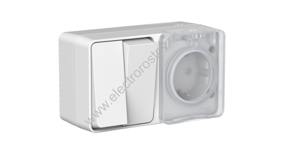AtlasDesign Profi54 Серый БЛОК: розетка с/з со шторками 16А, выключатель двухкл. IP54 Schneider Elec