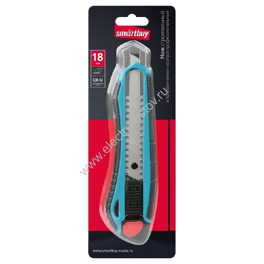 Нож пистолетный 18мм, прорезиненный корпус, металл. направ., Smartbuy Tools