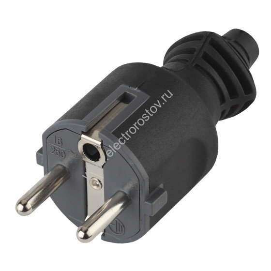 Вилка прямая черная, резина 2P+E 16А ЭРА