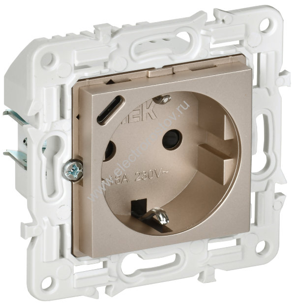 IEK SKANDY Шампань Розетка с/з с защитными шторками 16А с USB C 18Вт SK-R17Sh