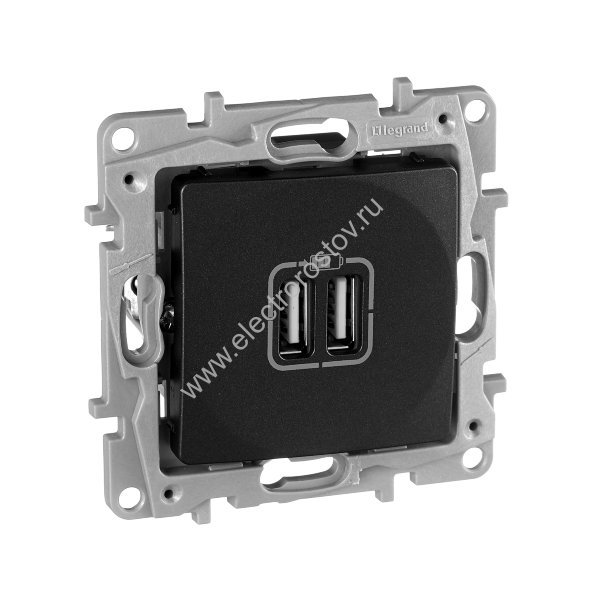 Etika Антрацит Розетка USB 2-ая 240В/5В 2400мА Legrand