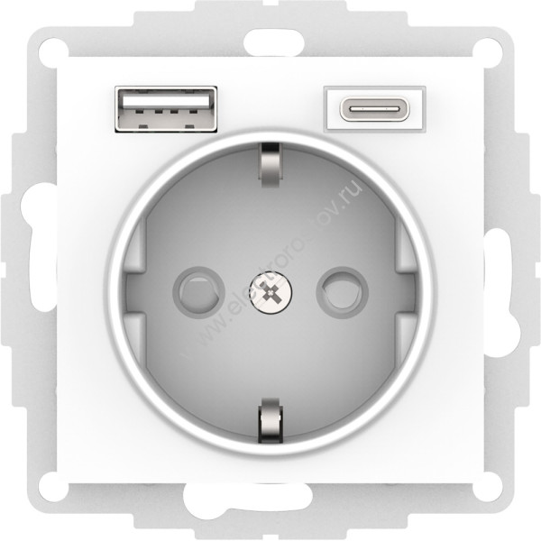 Systeme Electric AtlasDesign Белый Розетка 16А с USB A+C (5В/2,4А/3 А, 2х5В/1,5А), мех