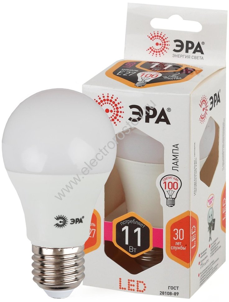Лампа светодиодная LED A60 Груша 11Вт Е27 3000К ЭРА