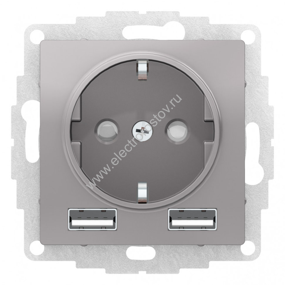 AtlasDesign Алюминий Розетка + USB Розетка A+A, 1x2,4A или 2х1,2А Schneider Electric