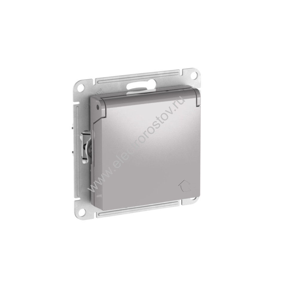 AtlasDesign Алюминий Розетка 1-ая с/з со шторк. с крышкой c быстрозажим. клеммами Schneider Electri