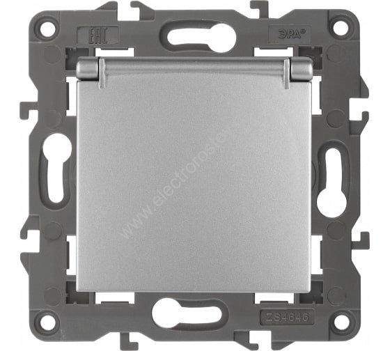 Elegance Алюминий Розетка 1-ая с/з со шторками с крышкой ЭРА