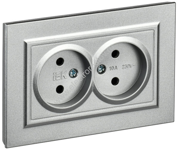 IEK BRITE Алюминий Розетка 2-я без з/к/ш 10А в сборе РС12-2-БрА