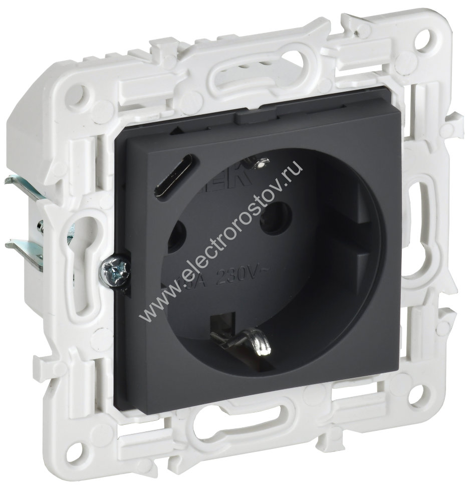 IEK SKANDY Графит Розетка с/з с защитными шторками 16А с USB C 18Вт SK-R17G