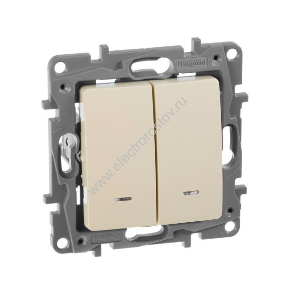 Etika Слоновая кость Выключатель 2-клавишный с подсветкой Legrand