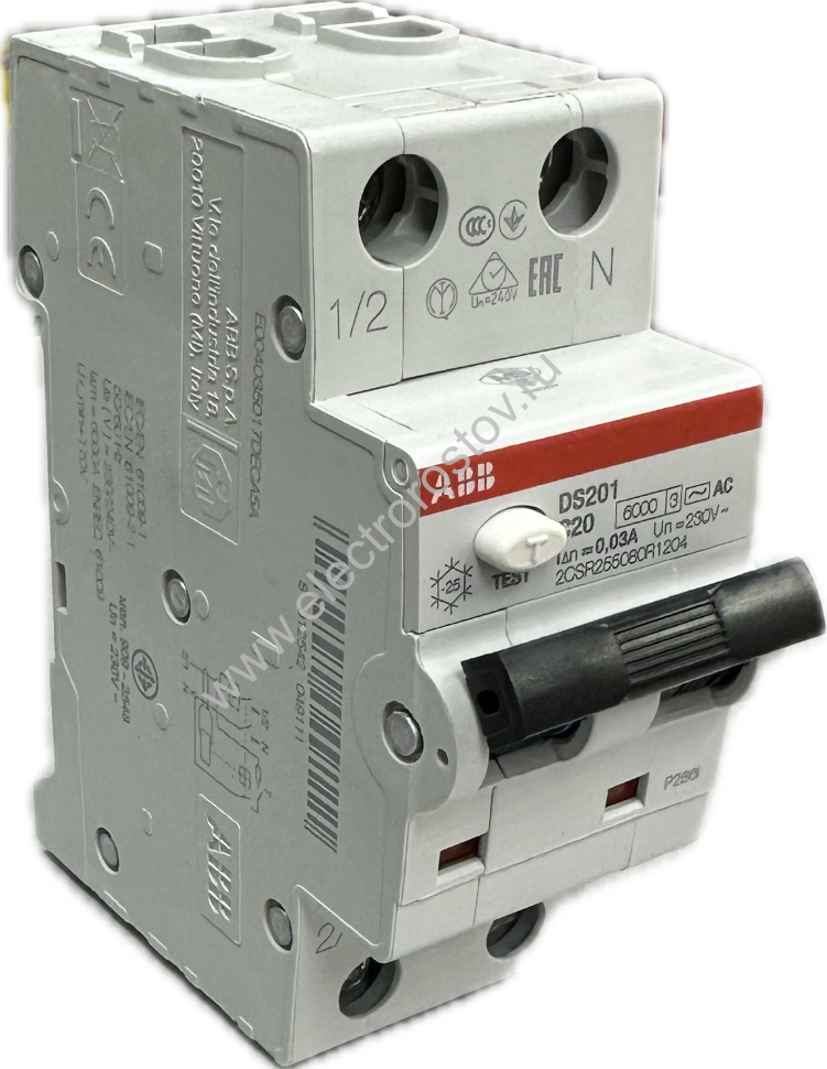 DS201 Автоматический выкл. диф. тока (АВДТ) 1P+N 6kA C20 30 мА AC ABB