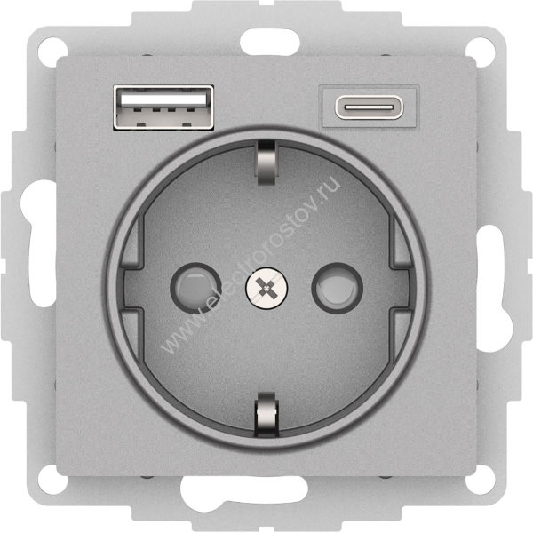 AtlasDesign Алюминий Розетка + USB Розетка A+C 1x5 В/2,4А; 3,0 А; 2х5В/1,5А Schneider Electric