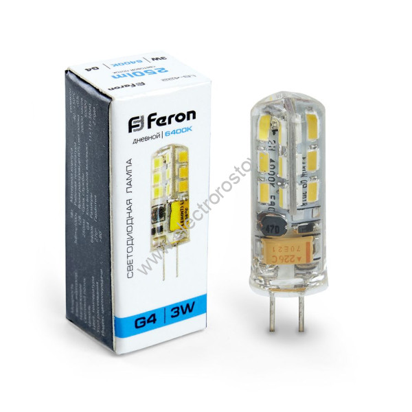 Лампа светодиодная LED G4 3вт 12В 6400K FERON