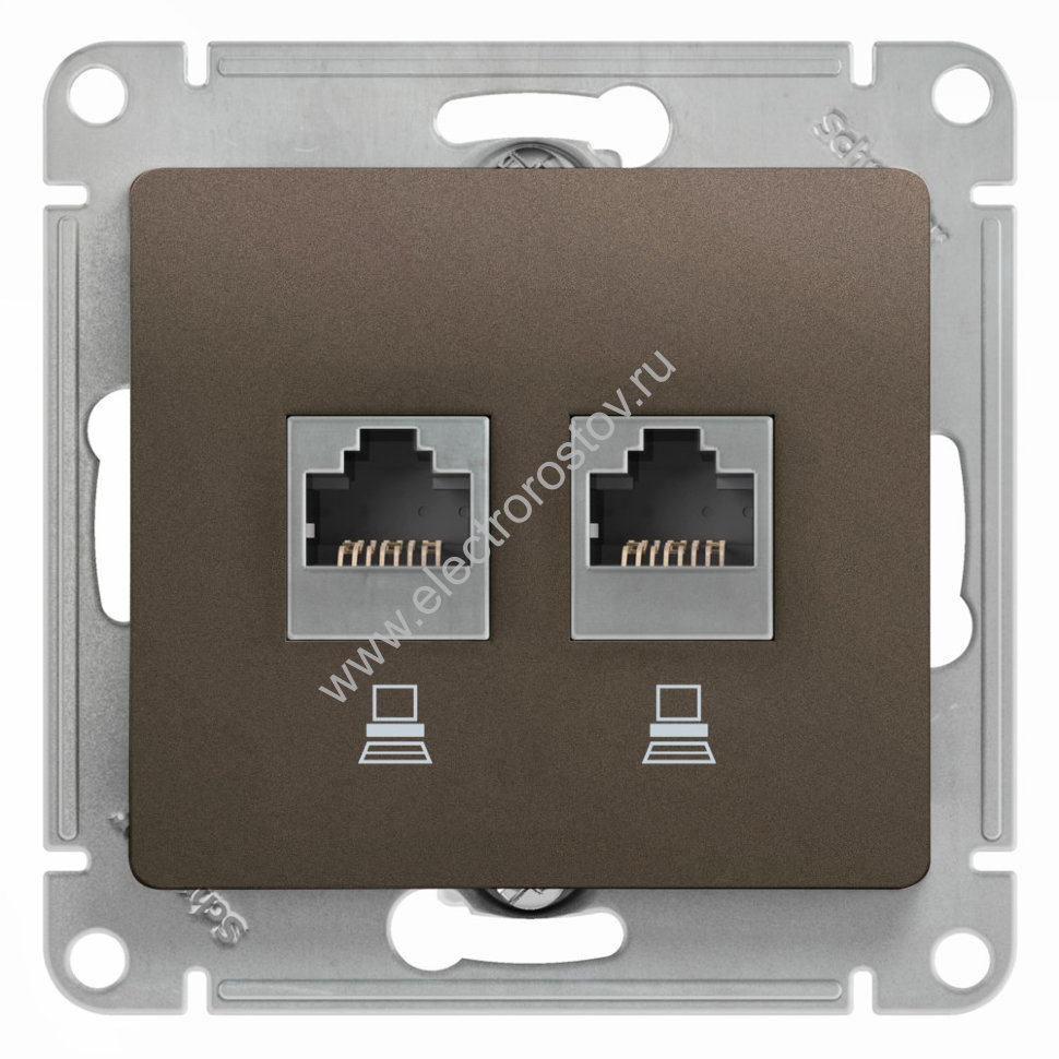 Glossa Шоколад Розетка компьютерная 2-ая RJ45, кат. 5e Schneider Electric