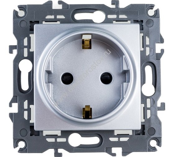 Elegance Алюминий Розетка 1-ая с/з со шторками ЭРА