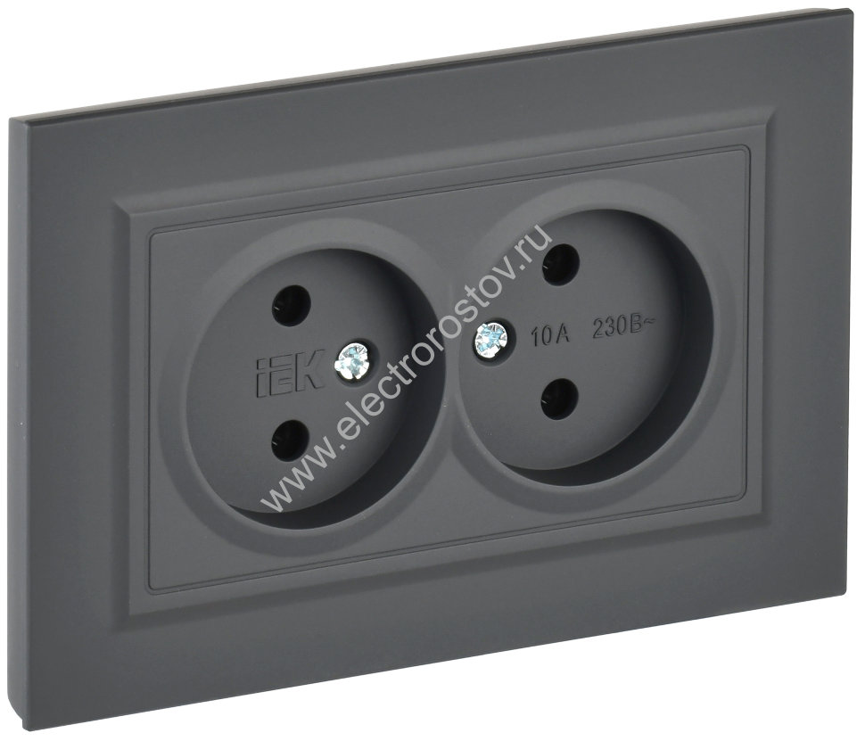 IEK BRITE Графит Розетка 2-я без з/к/ш 10А в сборе РС12-2-БрГ