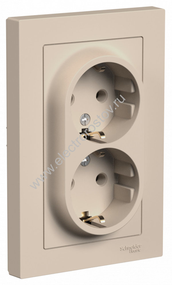AtlasDesign Песочный Розетка 2-ая с/з, в сборе Schneider Electric