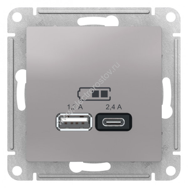 AtlasDesign Алюминий Розетка USB A+C; 5В/2,4A; 2x5В/1,2A Schneider Electric