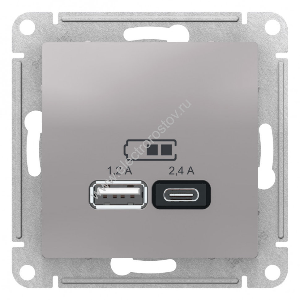 AtlasDesign Алюминий Розетка USB A+C; 5В/2,4A; 2x5В/1,2A Schneider Electric